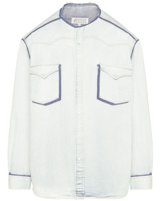 Mens collarless top denim shirt