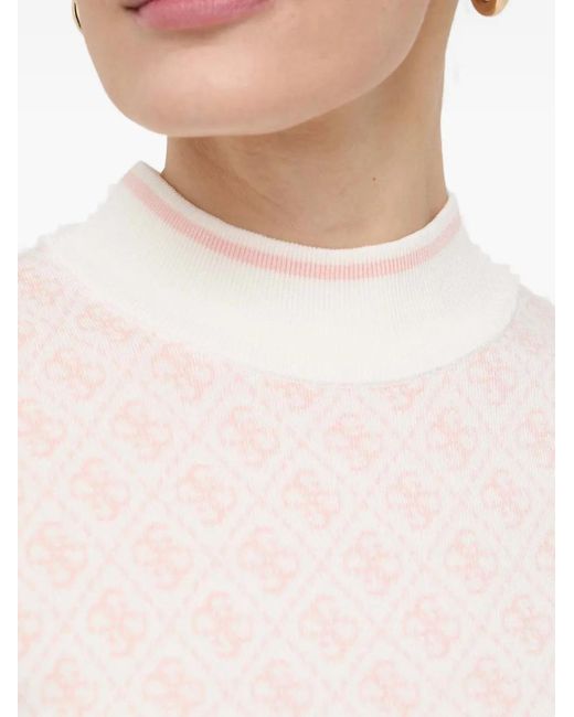 Guess White Short-Sleeve Patterned Dress