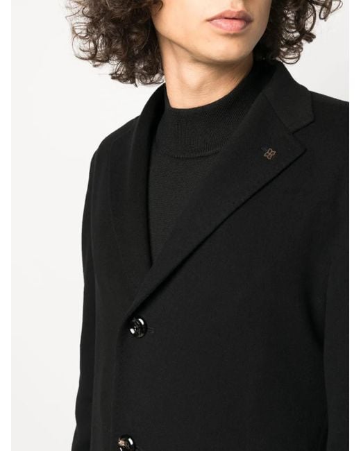 Tagliatore Black Notched-Lapels Single-Breasted Coat for men