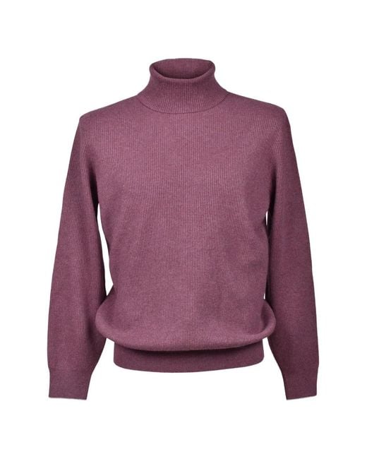Brunello Cucinelli Purple Ribbed-Knit Turtleneck Sweater for men