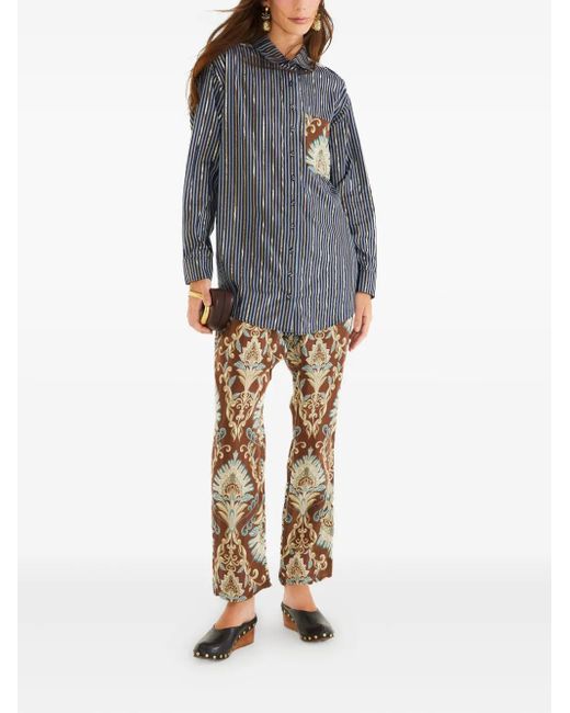 Farm Rio Gray Striped Pocket Shirt