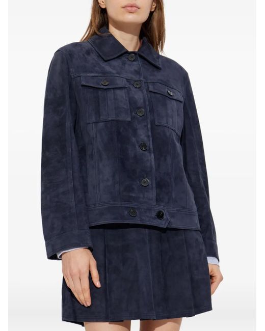 Self-Portrait Blue Flap-Pocket Suede Jacket