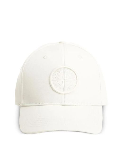 Stone Island White Compass Embroidery Baseball Cap for men
