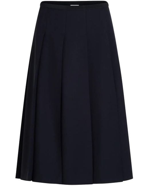 Patou Blue Pleated Twill Midi Skirt