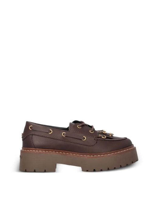 Pinko Brown Fringe-Detail Platform Loafers
