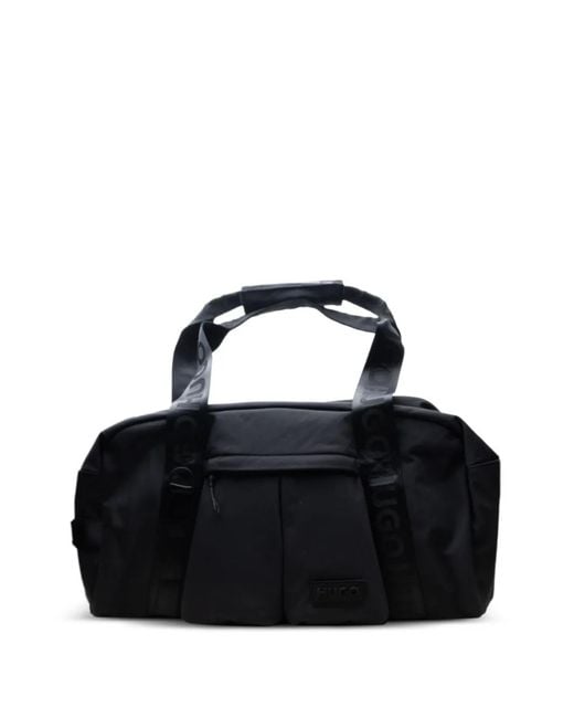 HUGO Black Logo-Plaque Holdall for men