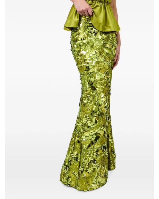 AKNVAS Green Sequin-Embellished Maxi Skirt