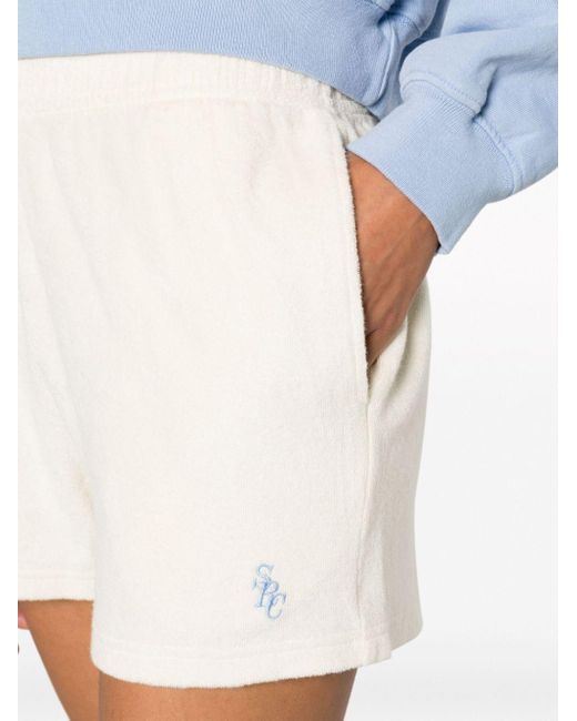 Sporty & Rich White Src-embroidered Terry-cloth Shorts