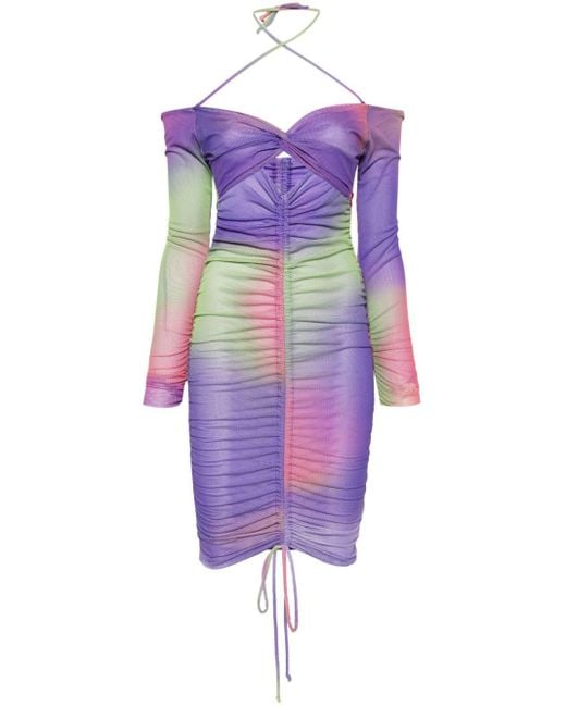 Emporio Armani Mini-jurk Met Camouflageprint En Mesh in het Purple