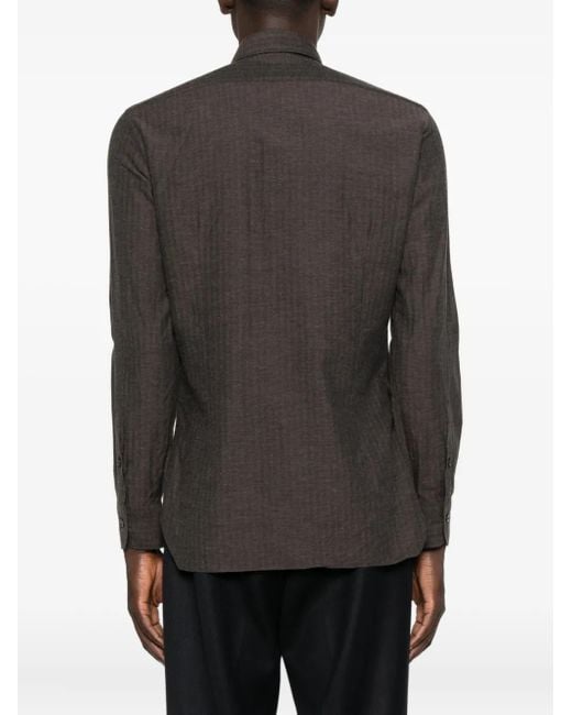 Barba Napoli Gray Textured Cotton Shirt for men