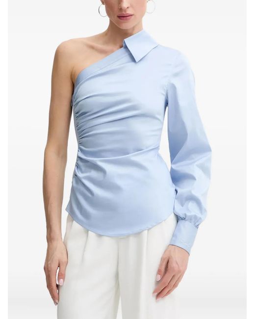 Karl Lagerfeld Blue One-Shoulder Ruched Blouse