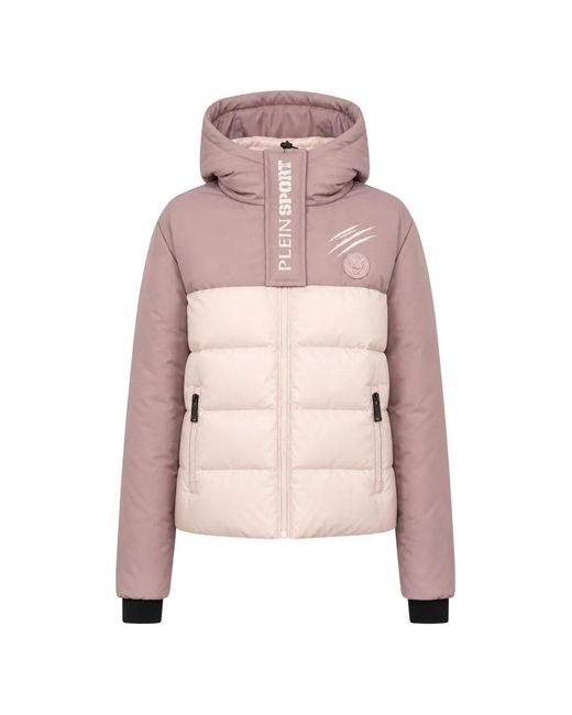 Philipp Plein Pink Scratch Logo-Patch Puffer Jacket