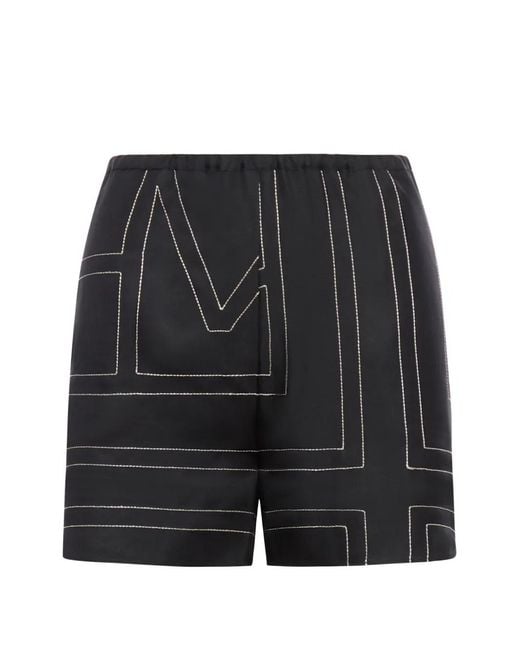 Totême  Black Topstitched Silk Shorts