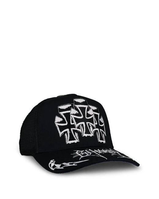 Ed Hardy Black Embroidered Mesh-Panel Trucker Hat for men
