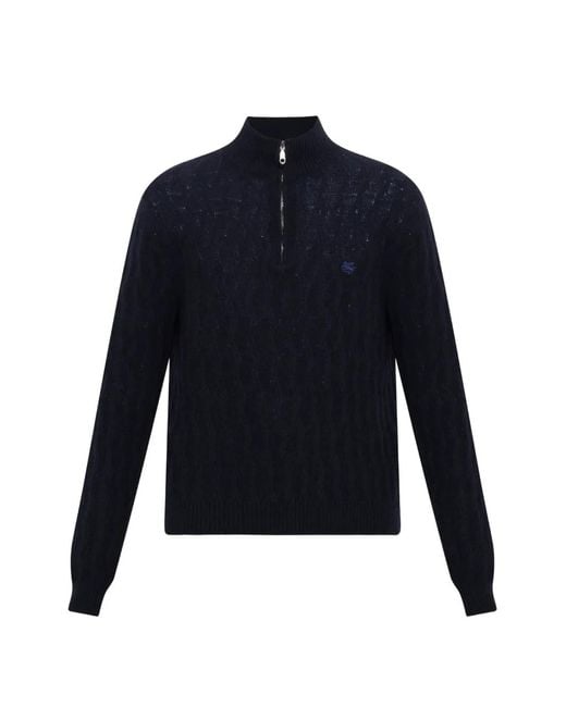 Etro Blue Quarter-Zip Cable-Knit Sweater for men