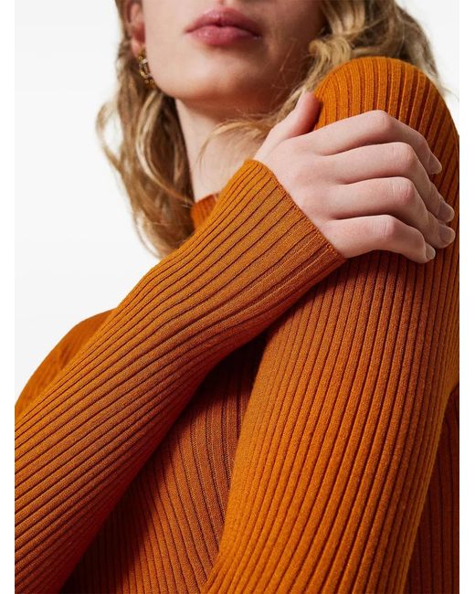 Twinset Orange Ribbed Turtleneck Knit Sweater