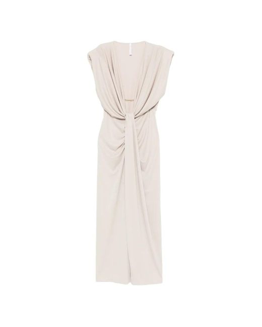 Imperial White Draped Knot Midi Dress