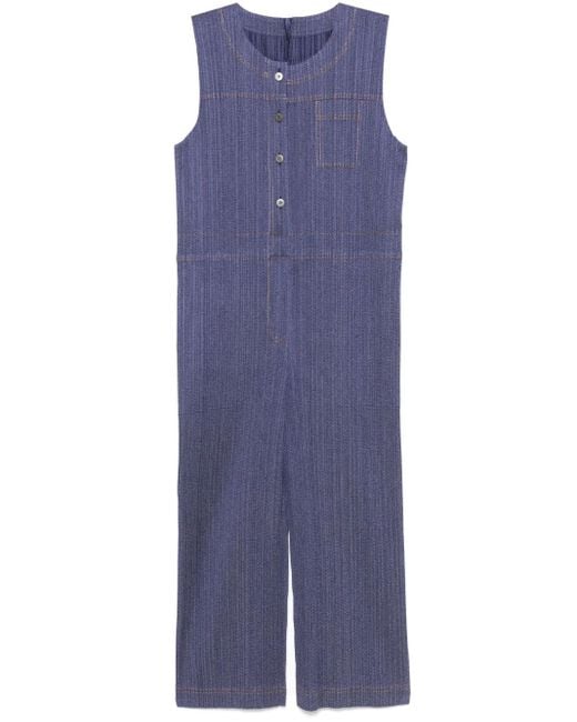 Pleats Please Issey Miyake Blue Cotton Denim Jumpsuit
