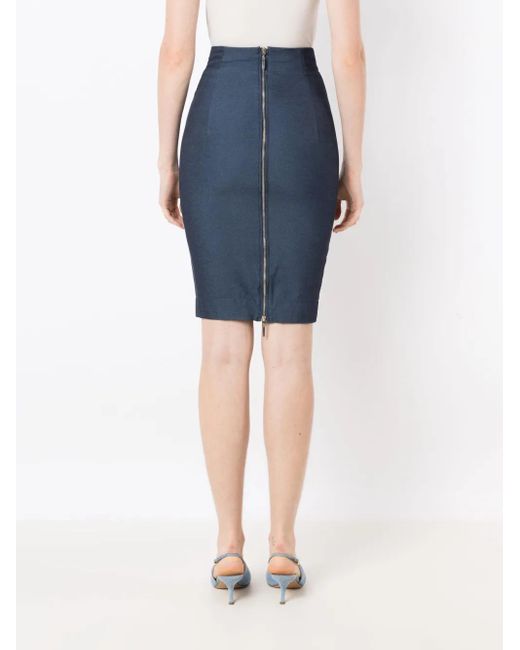 Lethicia Bronstein Blue Elizabeth Pencil Midi Skirt