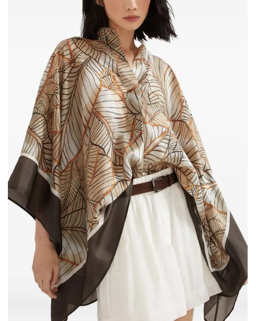 Brunello Cucinelli Natural Papyrus-Print Cape