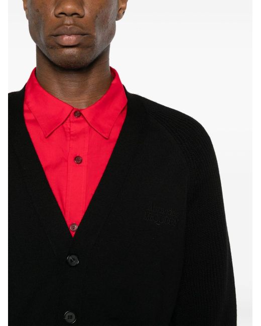 Alexander McQueen Black Embroidered-logo Knitted Cardigan for men