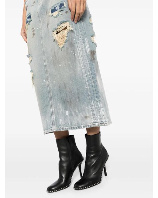 Vetements Blue Distressed-Effect Denim Midi Skirt