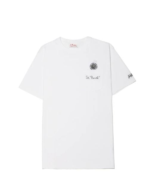 Mc2 Saint Barth White T-Shirt Austin À Poche Et Logo Brodé for men