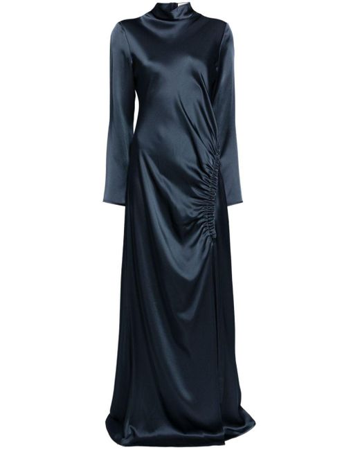 LAPOINTE Ruched Satin Dress Blue