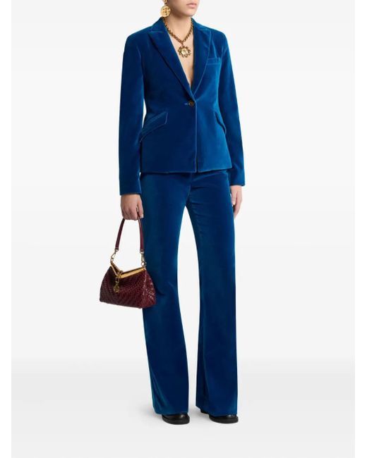 Etro Blue Single-Breasted Velvet Blazer