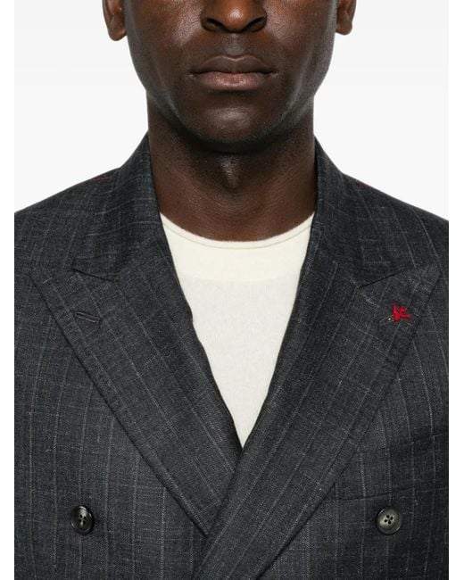 Isaia Black Pinstriped Double-Breasted Suit for men