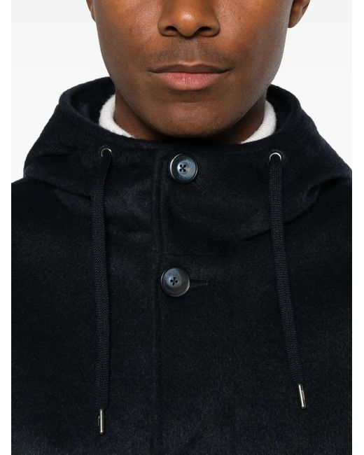 Herno Black Hooded Button-Fastening Jacket for men