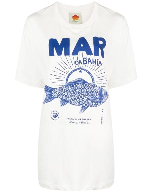 Farm Rio Mar Do Bahia Katoenen T-shirt in het Blue