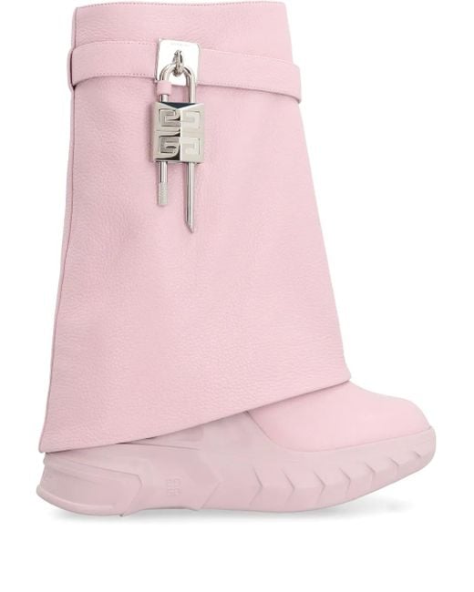 Givenchy Pink Shark Lock Biker Leather Ankle Boots