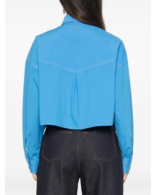 Versace Blue Cotton-Poplin Crop Shirt Jacket