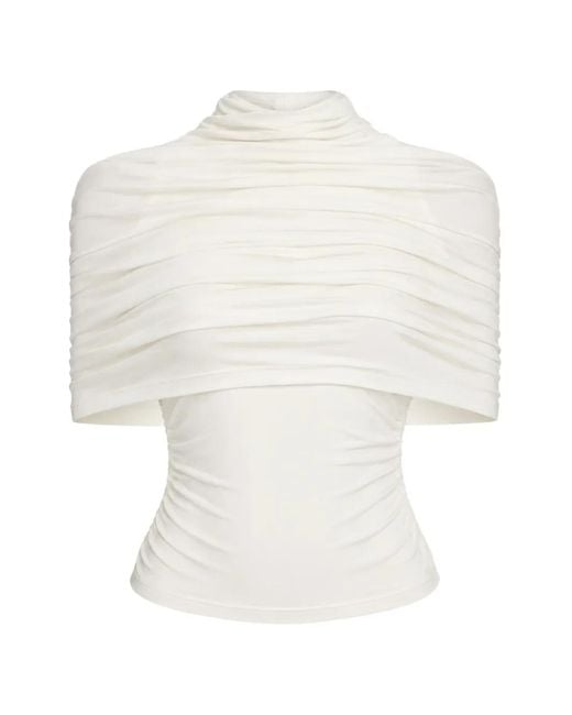 LAPOINTE White Ruched-Design Mock-Neck Top