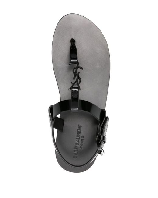 Saint Laurent Black Cassandre Glazed Leather Sandals for men