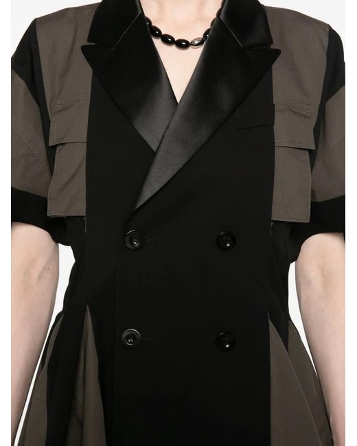 Sacai Black Panelled Double-Breasted Mini Dress