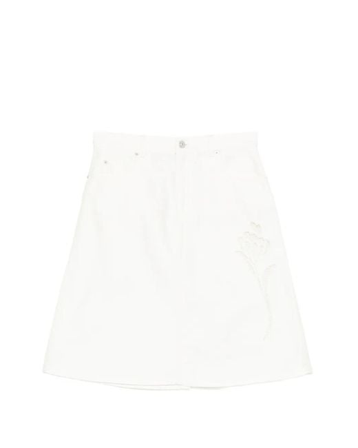 Marni White Flower-Embroidered A-Line Skirt