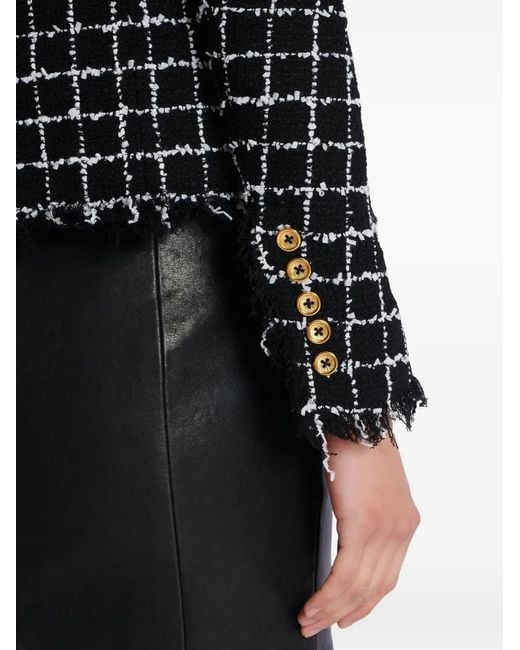 Balmain Black Frayed Button Tweed Jacket