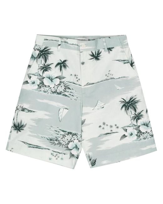 Maison Kitsuné Blue Graphic-Print Deck Shorts for men