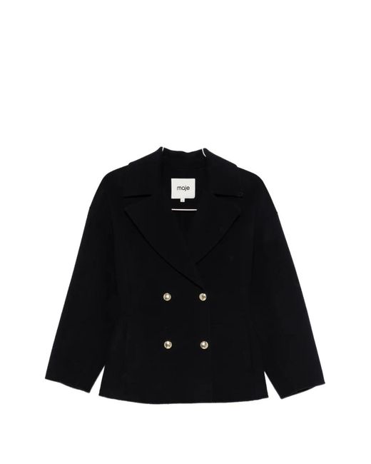 Maje Black Double-Breasted Wool Jacket