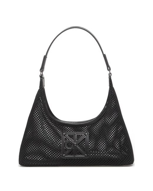 Calvin Klein Black Mesh Logo-Patch Shoulder Bag