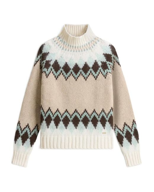 Woolrich Natural Fair Isle Pattern Turtleneck Sweater