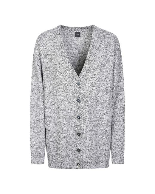 Pinko Gray Fully Rhinestoned Wool-Blend Cardigan