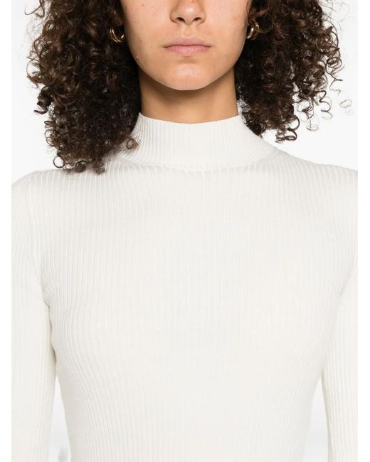 Twinset White Ribbed Mock-Neck Top