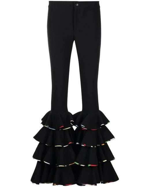 Emilio Pucci Black Marmo-Print Ruffled Trousers