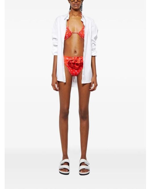 Magda Butrym Red Floral-Print Bikini Bottoms