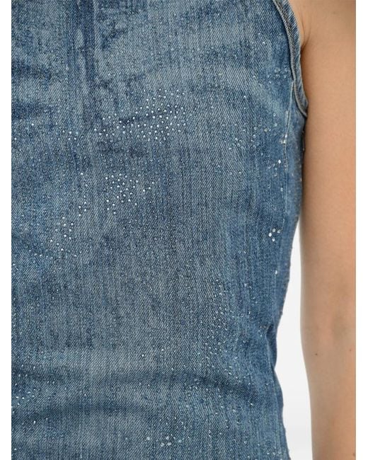 DIESEL Blue Rhinestone-Embellished Denim Midi Dress