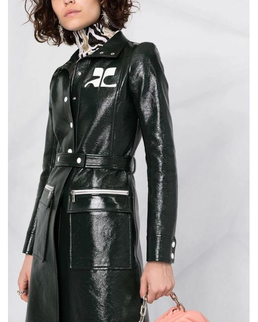 Courreges Black Logo-Appliqué Vinyl Trench Coat