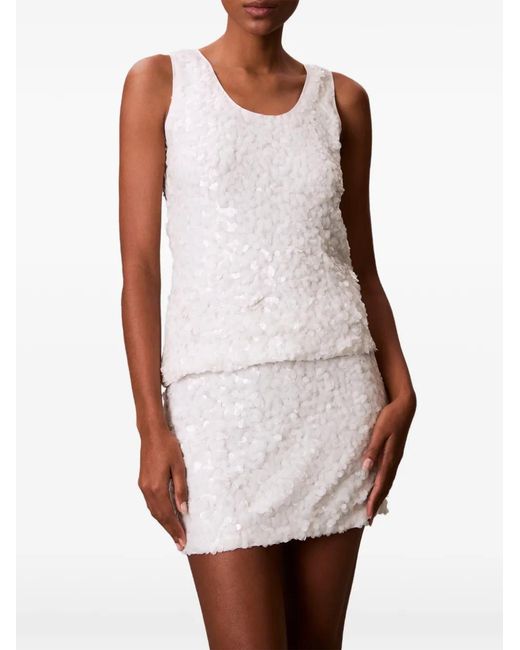 Calvin Klein White Sequin-Embellished Mini Skirt
